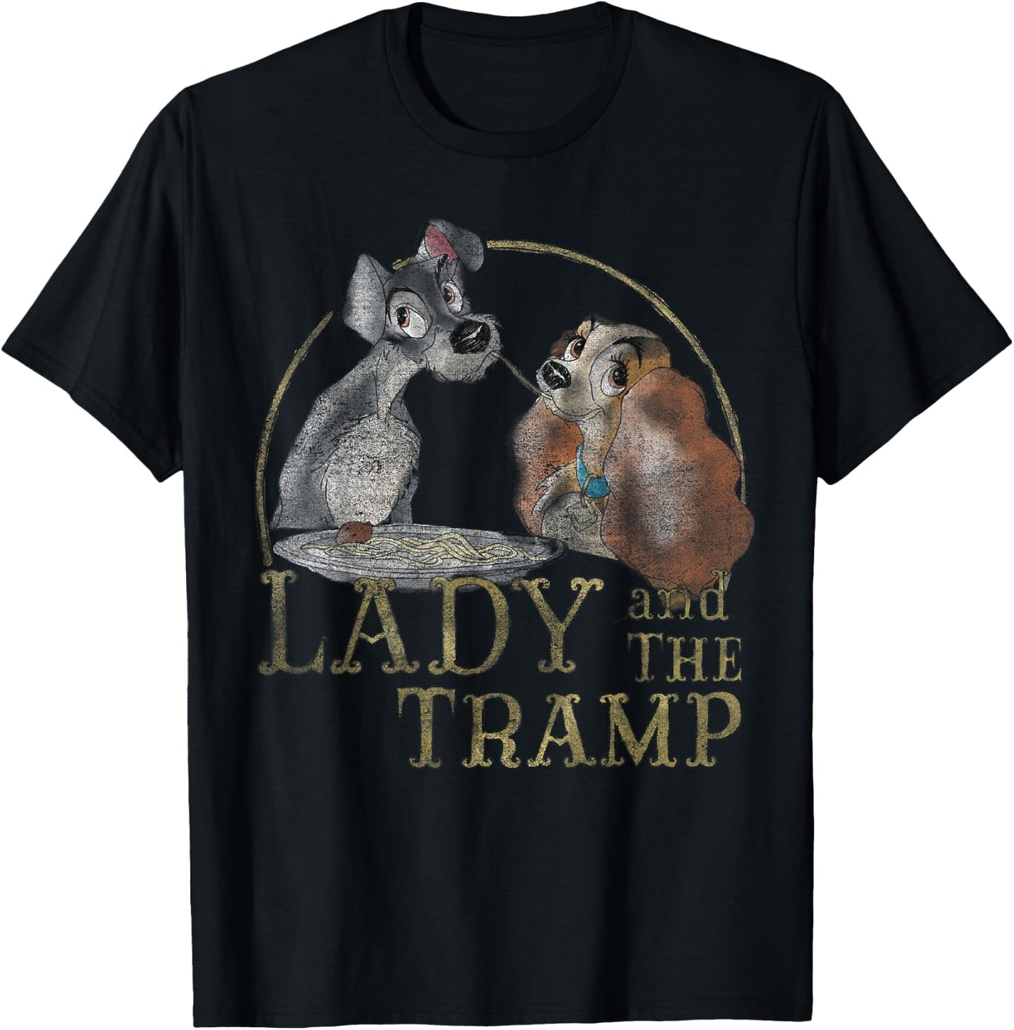 Disney The Lady and The Tramp Eating Spaghetti T-Shirt - T-Shirt | Black