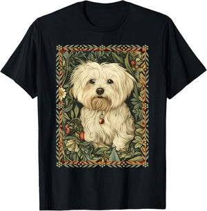 Maltese Dog in a William Morris Vintage Garden T-Shirt - T-Shirt | Black