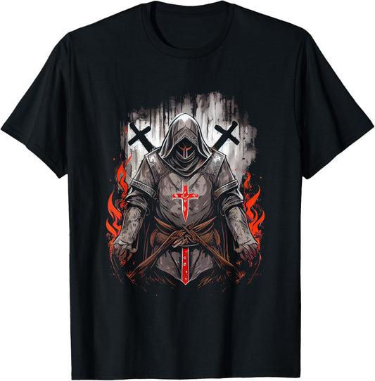 Knight Templar Kneeling Crusader Templar Warrior Of Christ T-Shirt - T-Shirt | Black