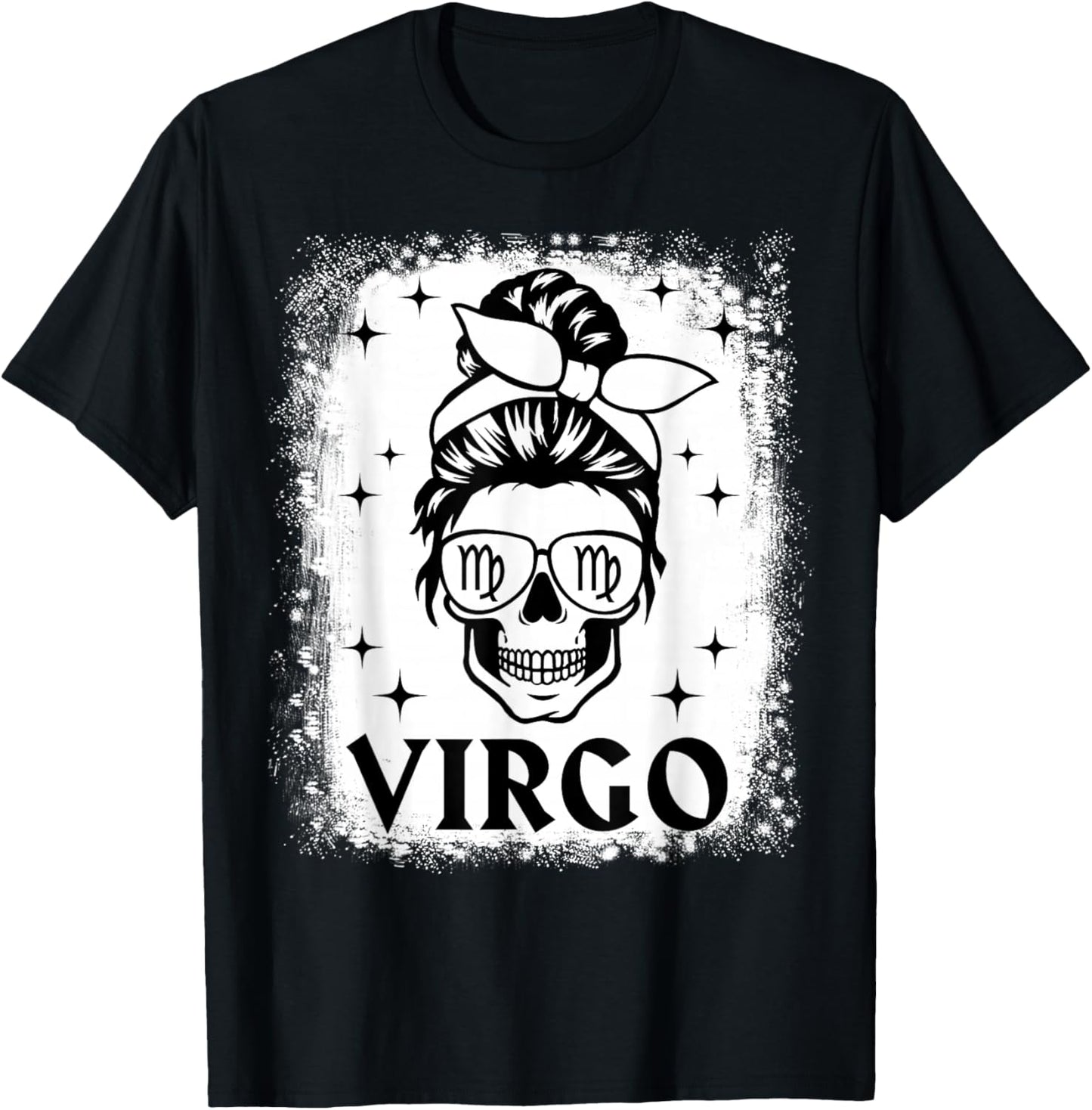 Virgo Girl Woman Messy Bun Skull Gothic Zodiac Sign T-Shirt - T-Shirt | Black