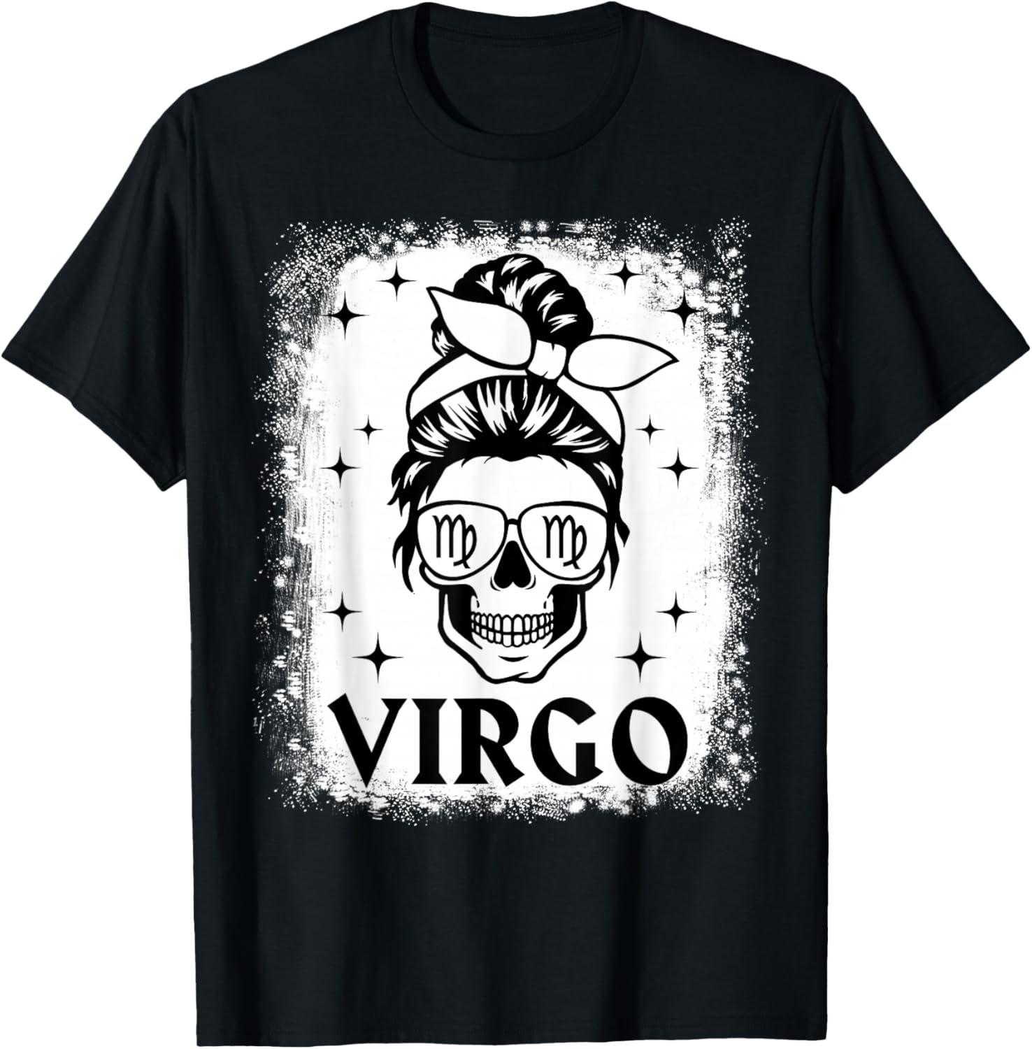 Virgo Girl Woman Messy Bun Skull Gothic Zodiac Sign T-Shirt - T-Shirt | Black