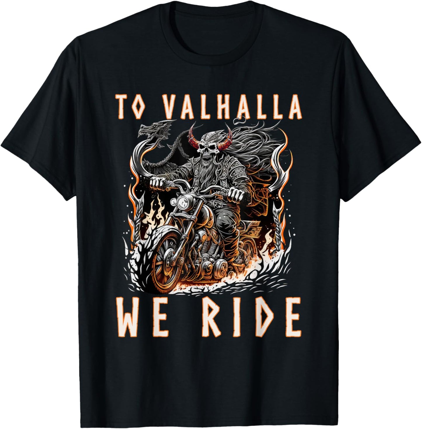 To Valhalla We Ride Biker Viking T-Shirt - T-Shirt | Black