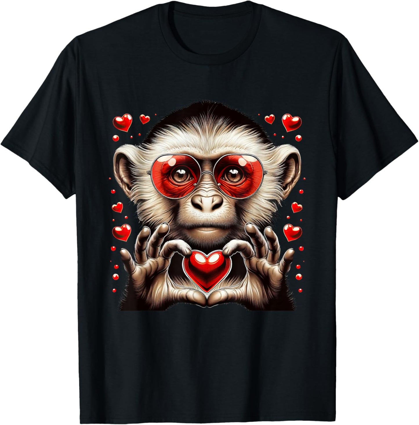 Heart Sign Hand Monkey Kids Monkey Valentine T-Shirt - T-Shirt | Black