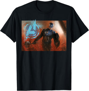 Avengers Endgame Captain America Mjolnir Shield Portrait T-Shirt - T-Shirt | Black
