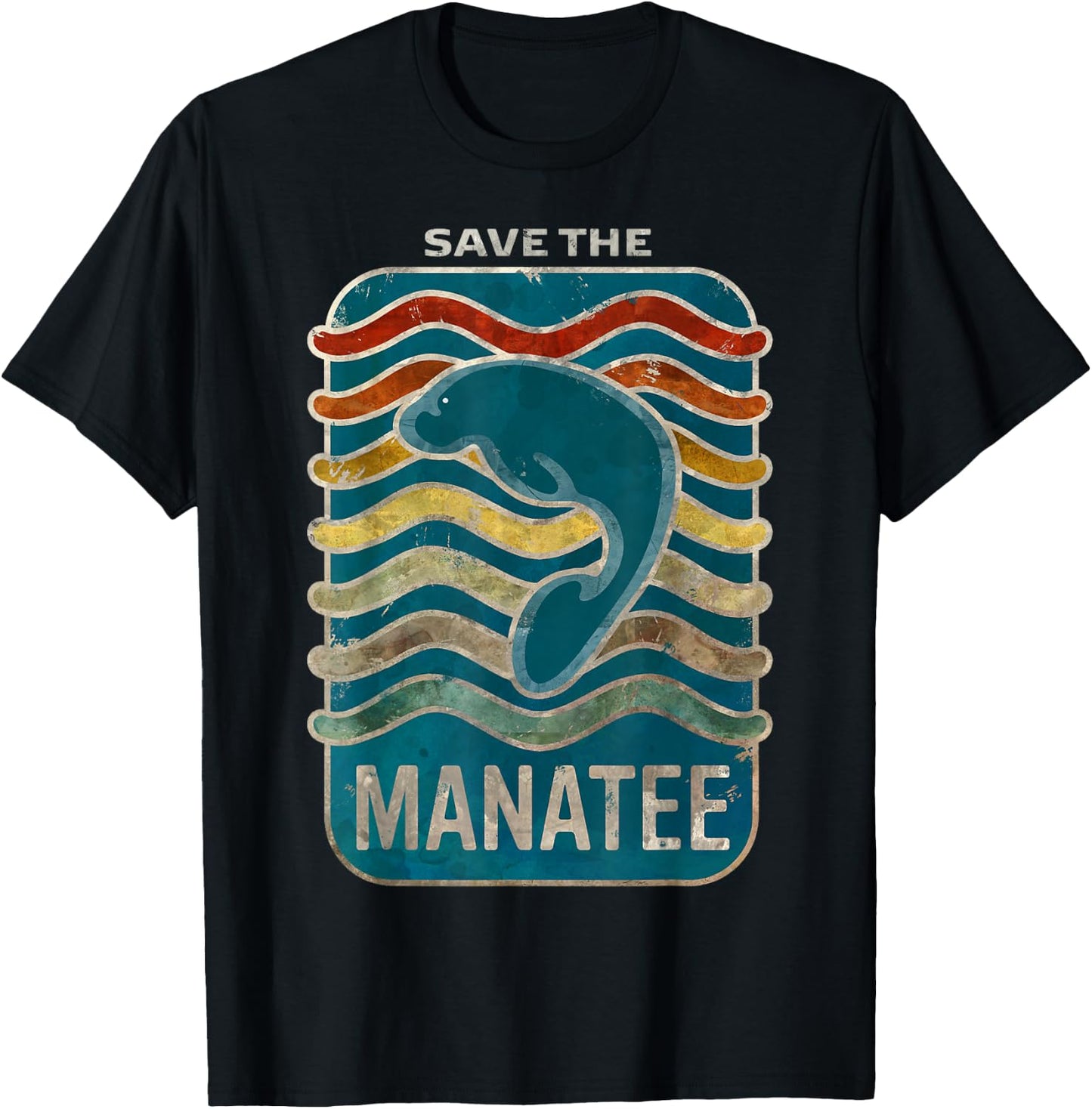 Save the Manatee Retro Vintage Design T-Shirt - T-Shirt | Black