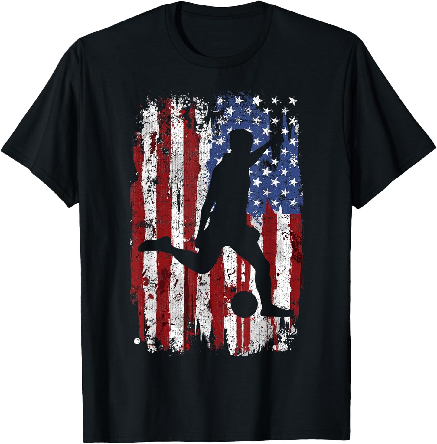 Soccer Vintage USA Flag T-Shirt - T-Shirt | Black