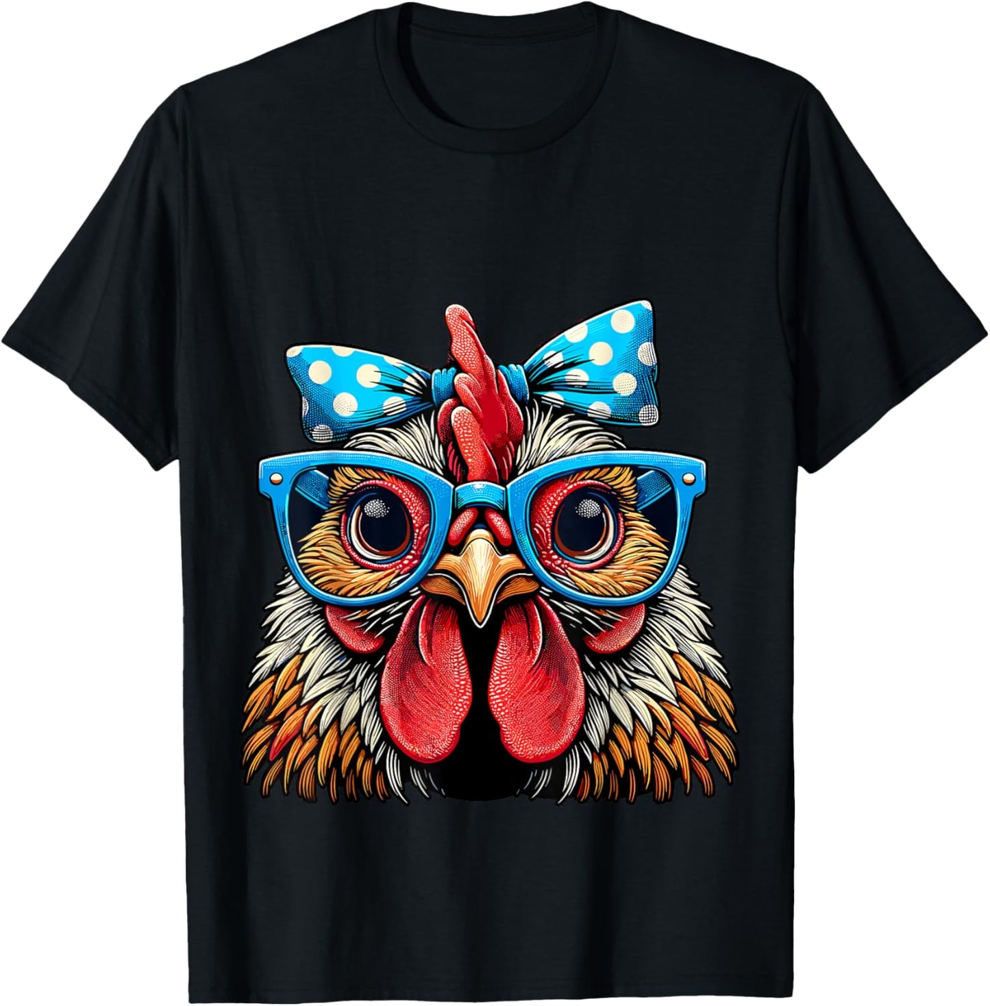 Chicken with Glasses and Bow Farm Girl T-Shirt - T-Shirt | Black