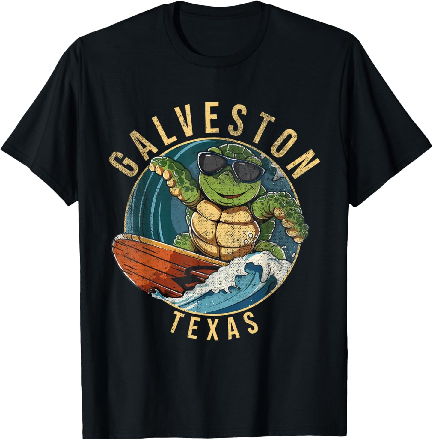 Galveston Texas TX | surfing turtle T-Shirt - T-Shirt | Black