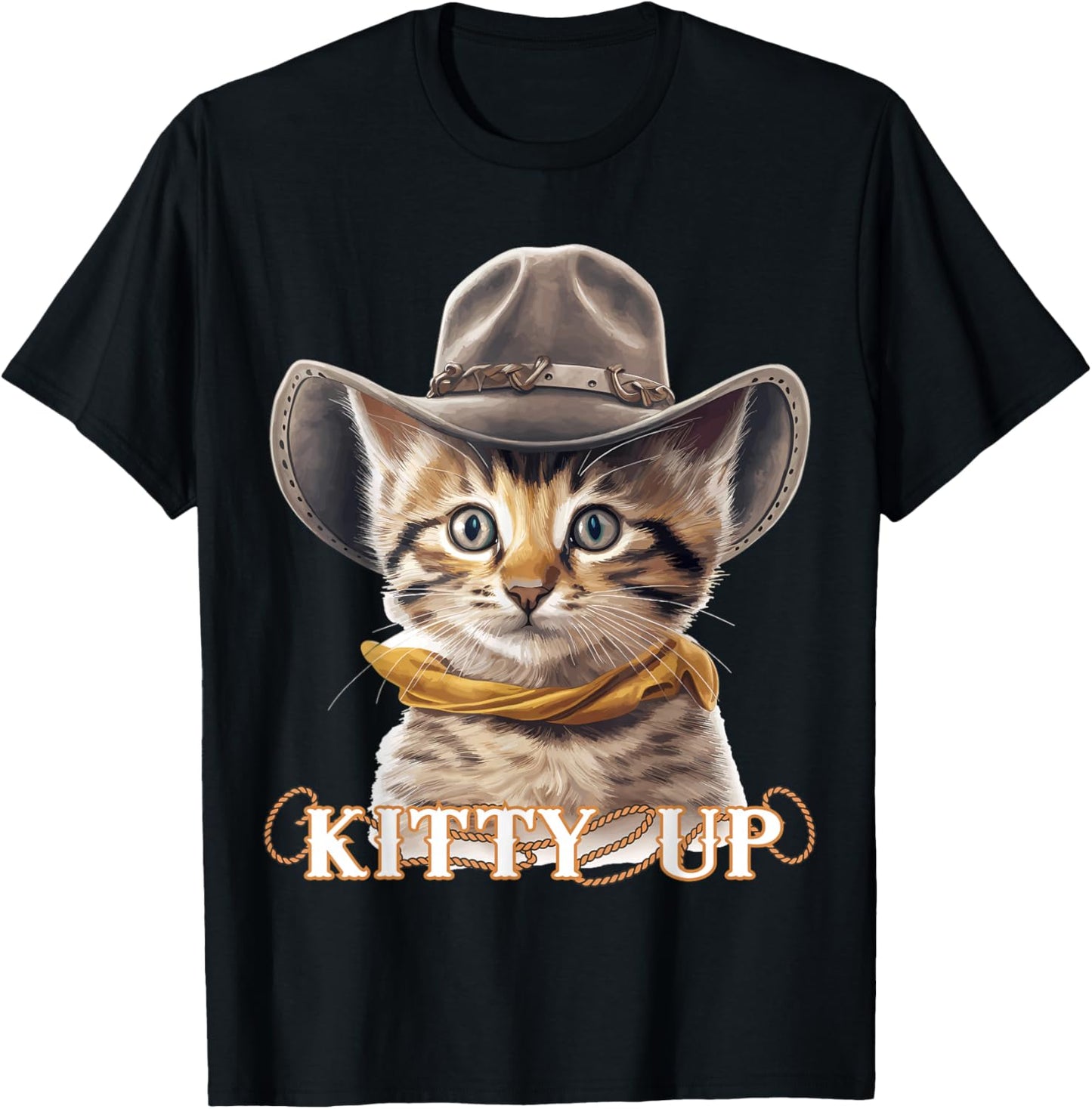 Cowboy Cat, Kitty Up, Country Cat Cowboy T-Shirt - T-Shirt | Black