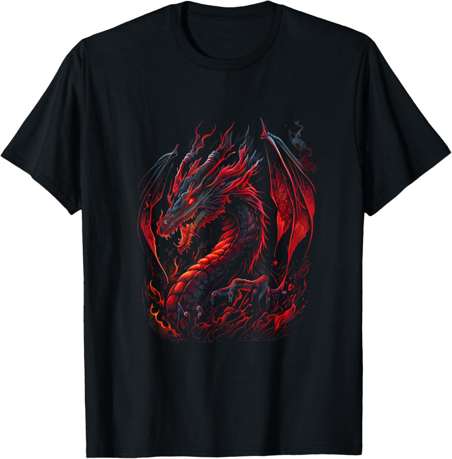 Red Chinese Firedrake Dragon - Dragon Print Art Wear T-Shirt - T-Shirt | Black