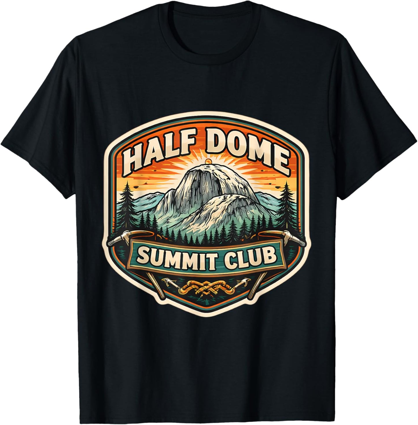 Half Dome Summit Club Mountain Peak Climber Climbing Hiking T-Shirt - T-Shirt | Black