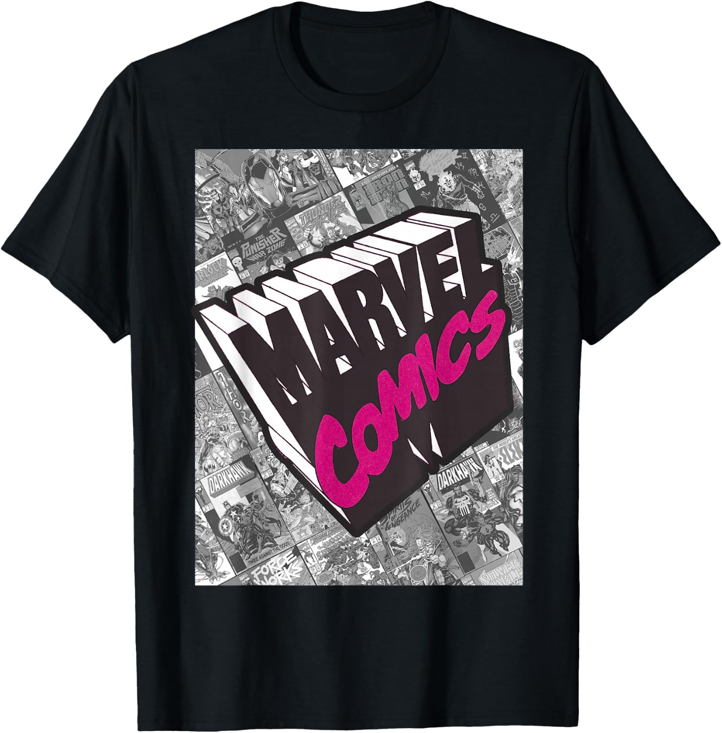 Marvel Comics Logo Comic Book Fill Panel T-Shirt - T-Shirt | Black