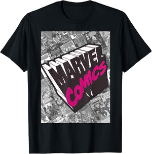 Marvel Comics Logo Comic Book Fill Panel T-Shirt - T-Shirt | Black