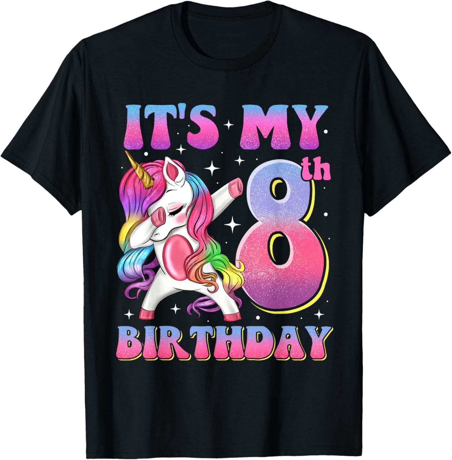 It's My 8th Birthday Dabbing Unicorn 8 Year Old Girls Kids T-Shirt - T-Shirt | Black