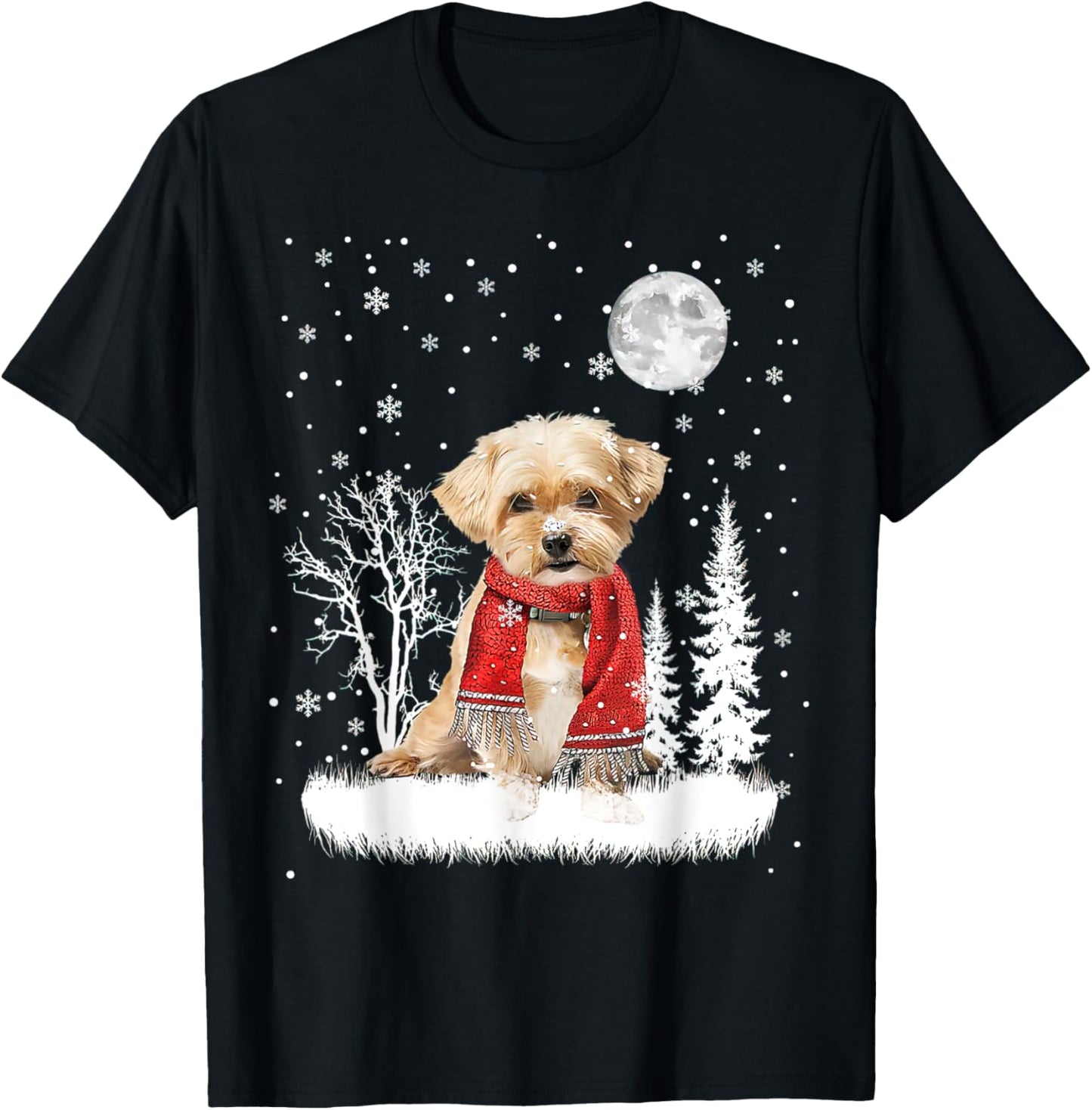Shorkie Under Moonlight Snow Christmas Pajama T-Shirt - T-Shirt | Black