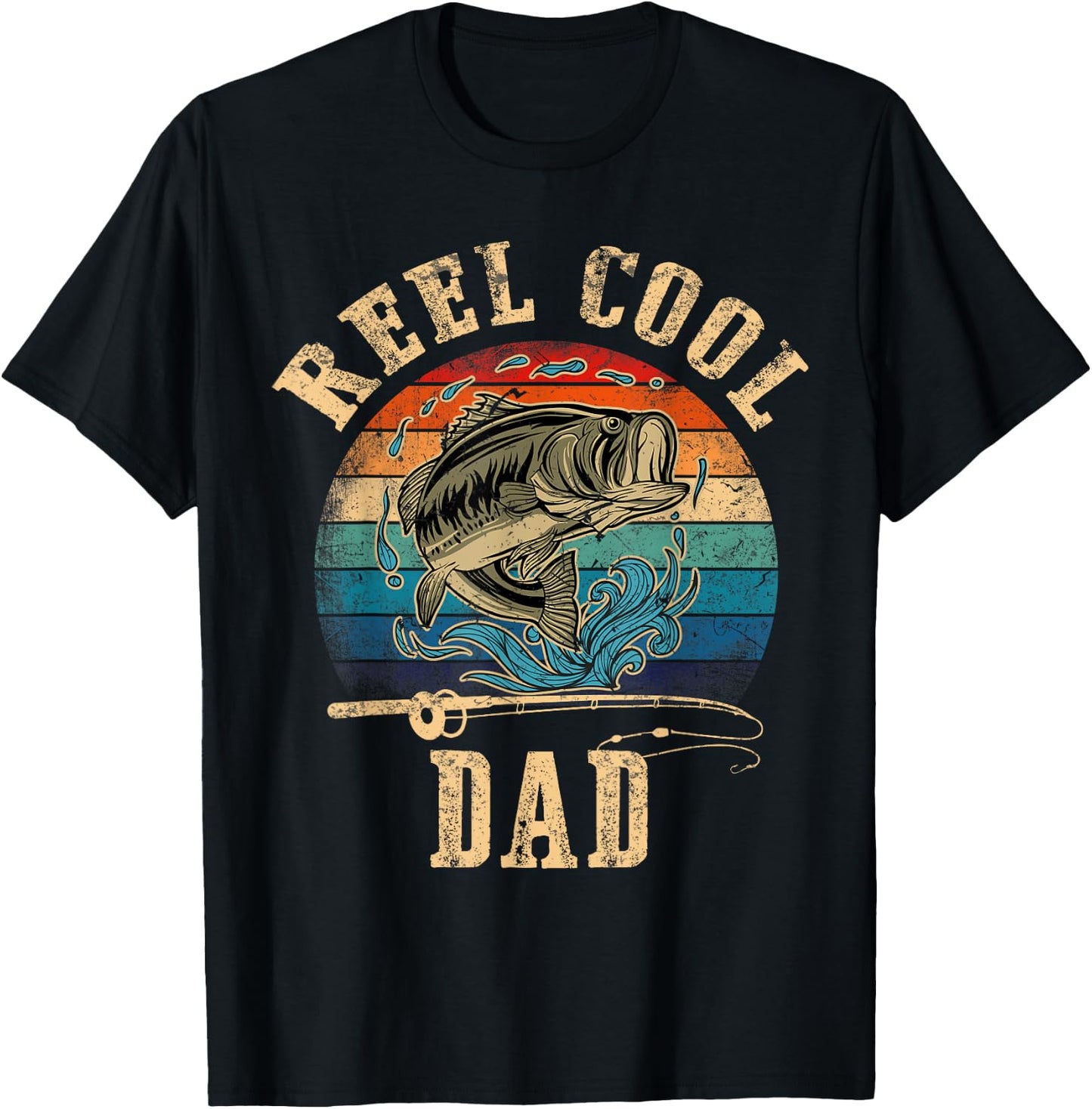 Vintage Reel Cool Dad Fish Fishing Shirt Father's Day T-Shirt - T-Shirt | Black
