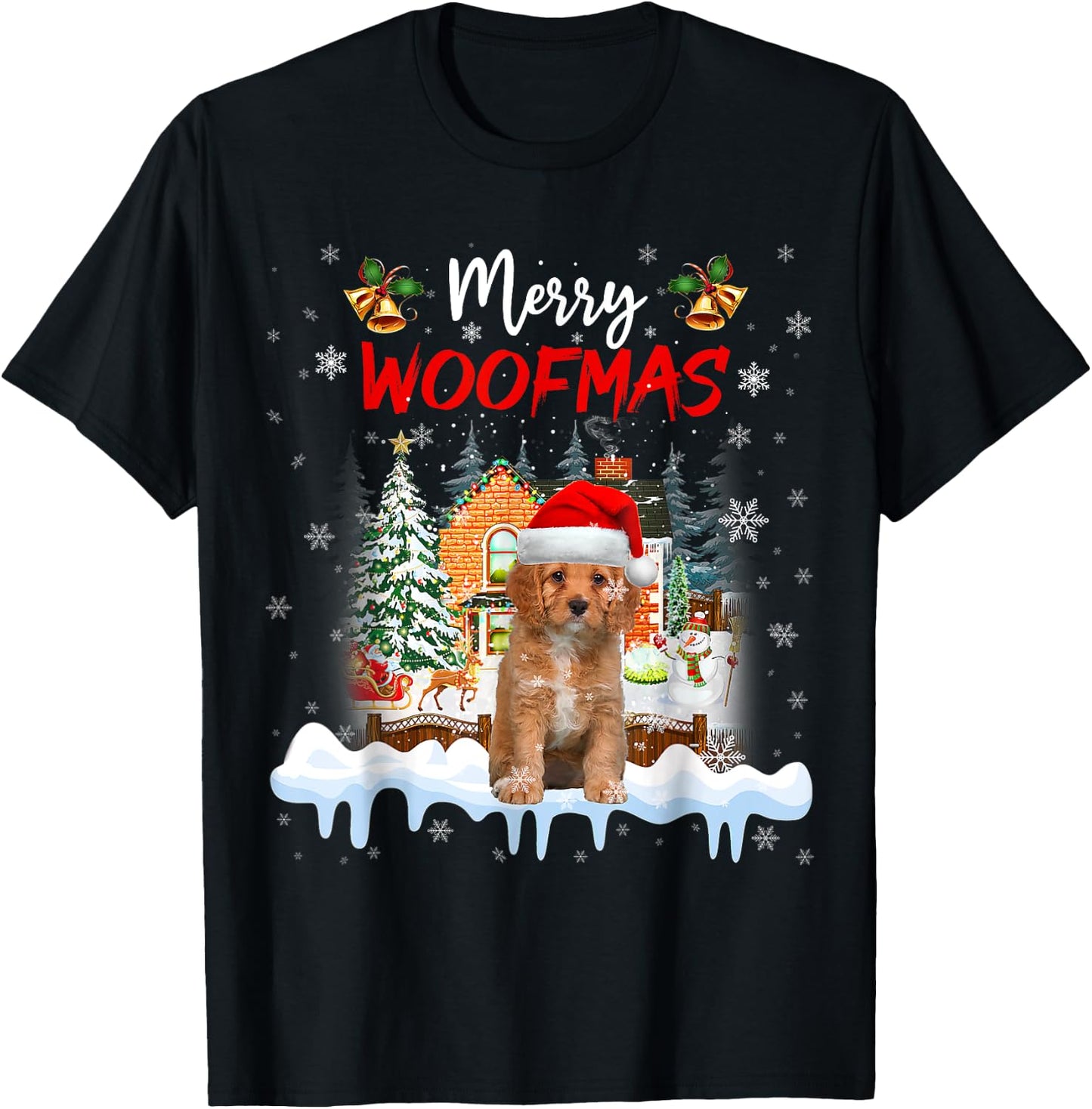 Merry Woofmas Cavapoo Christmas Tree Dog Lover Xmas T-Shirt - T-Shirt | Black