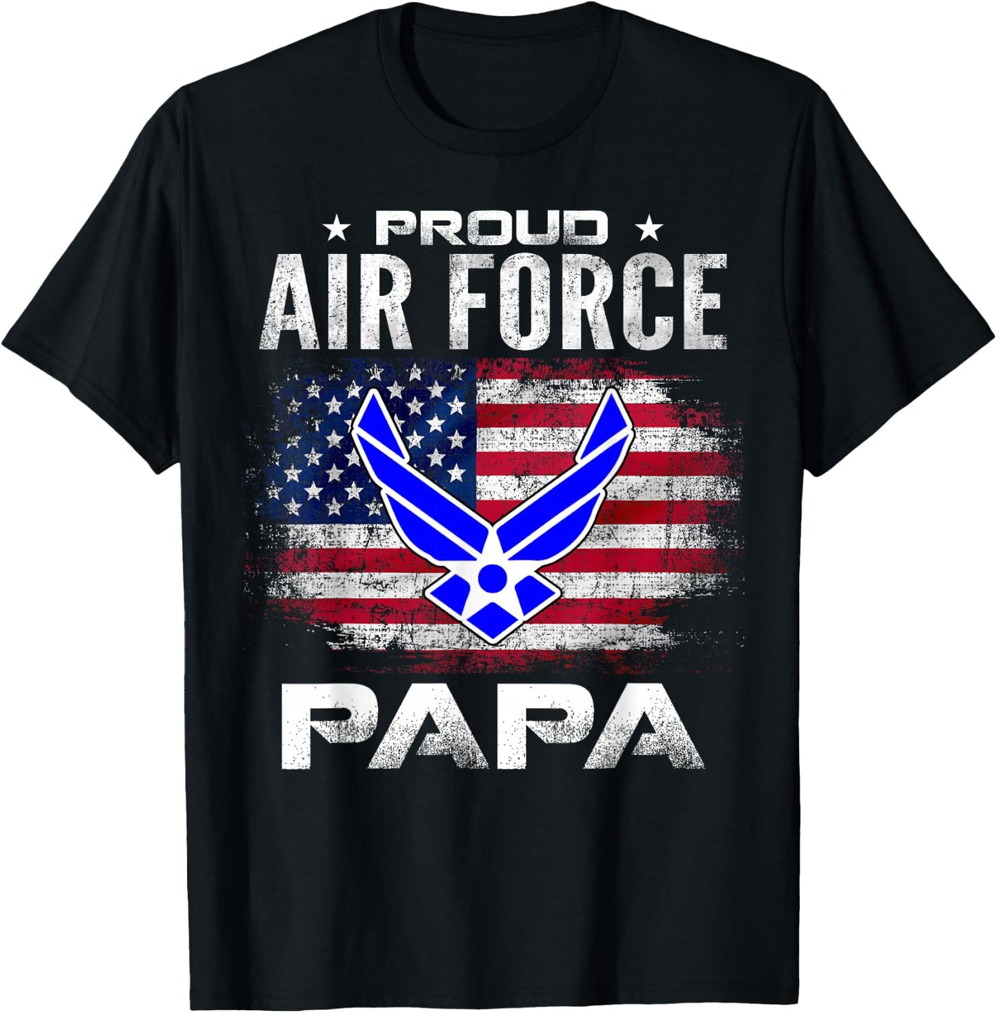 Proud Air Force Papa With American Flag Gift Veteran T-Shirt - T-Shirt | Black