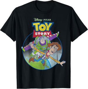 Disney Pixar Toy Story Woody & Buzz Lightyear Vintage Fly T-Shirt - T-Shirt | Black