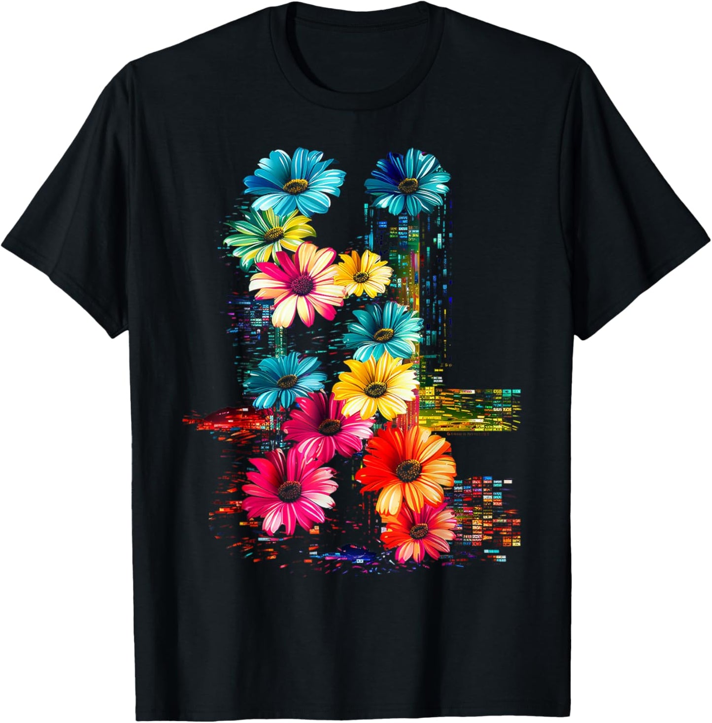 Flower Colorful Artwork Nature Art Graphic Flower T-Shirt - T-Shirt | Black