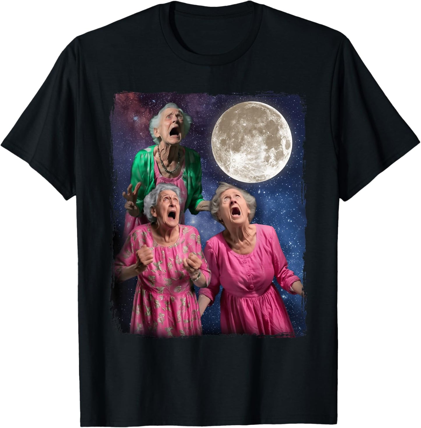Oma Howls Den Mond an DREI Granny Moon T-Shirt - T-Shirt | Black