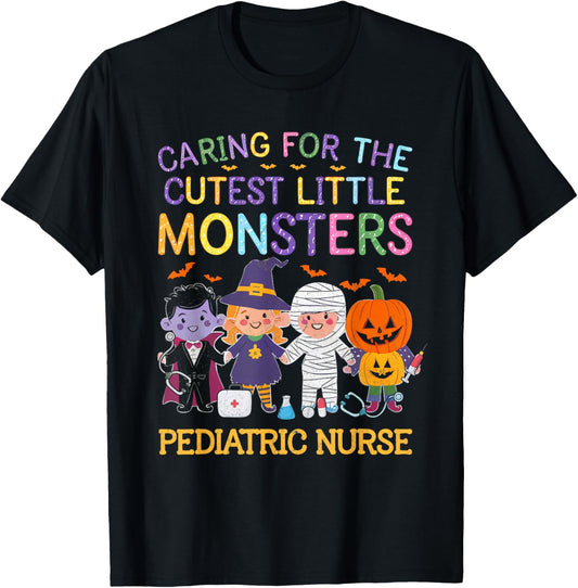 Caring For The Cutest Little Monsters Peds Nurse Halloween T-Shirt - T-Shirt | Black