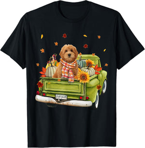 Happy Fall Y'all Goldendoodle Dog On Truck Pumpkin Fall T-Shirt - T-Shirt | Black