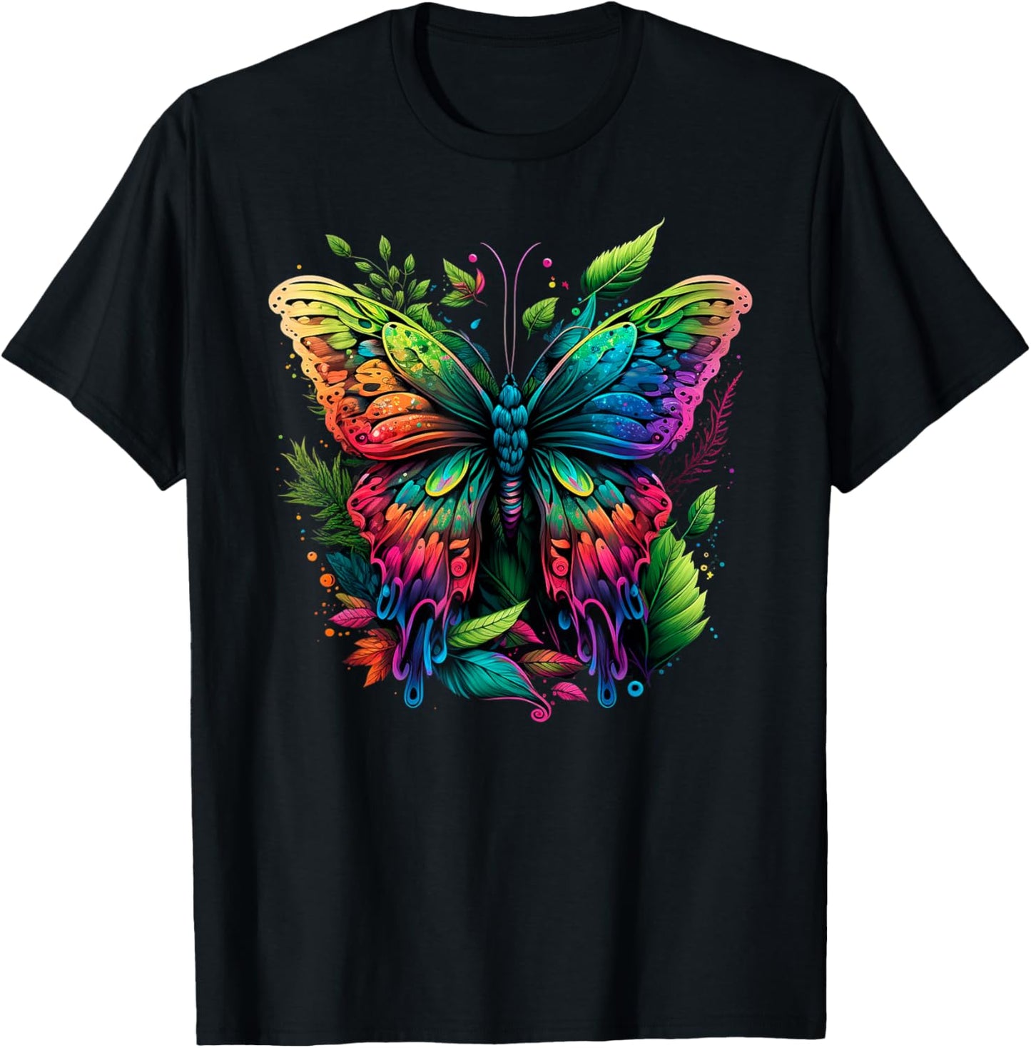 Rainbow Butterfly Colorful Butterfly Lover Girls T-Shirt - T-Shirt | Black