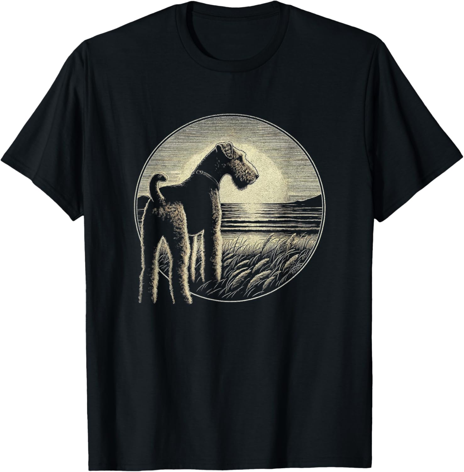 Vintage Airedale Terrier Retro Scene Dog Art Design T-Shirt - T-Shirt | Black