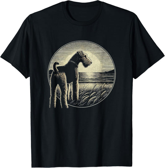 Vintage Airedale Terrier Retro Scene Dog Art Design T-Shirt - T-Shirt | Black