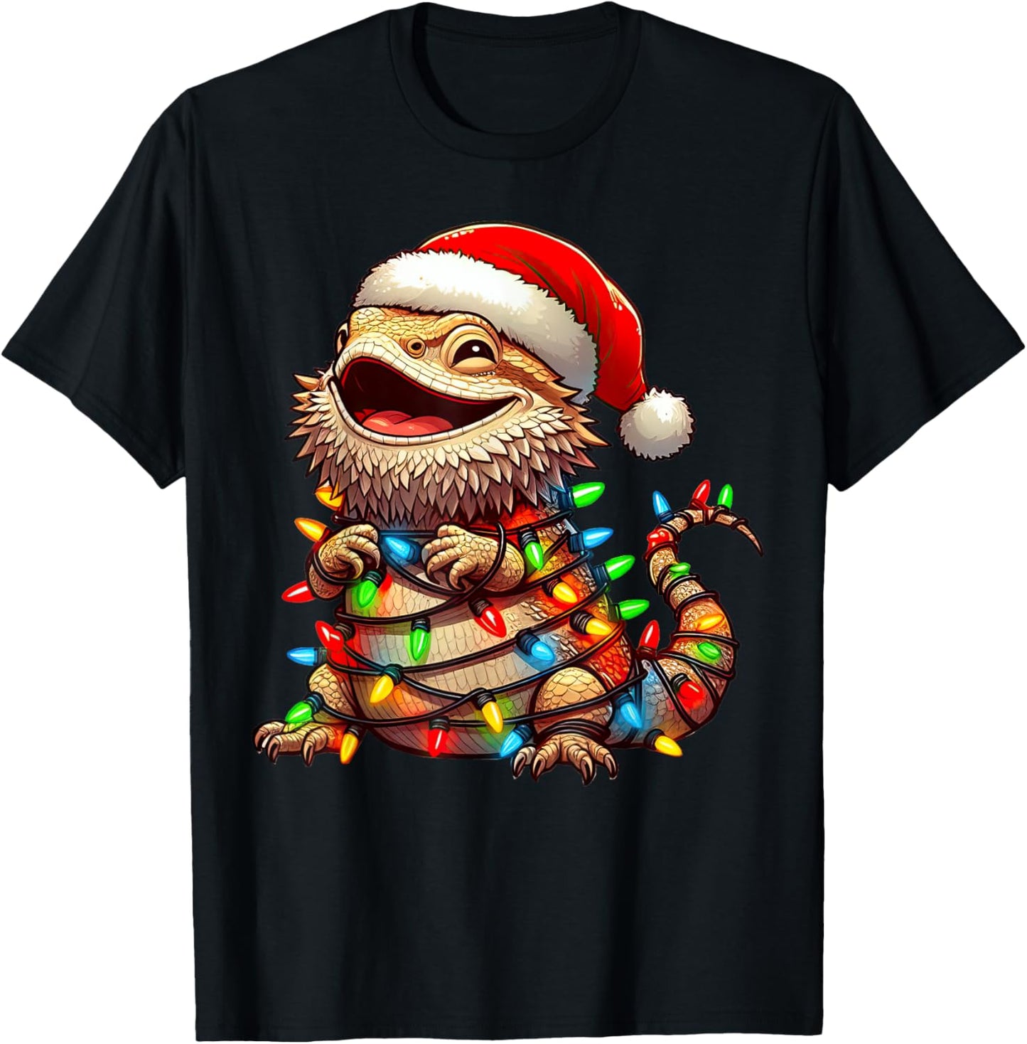 Bearded Dragon Christmas Lights Santa Hat Boys Girls Kids T-Shirt - T-Shirt | Black