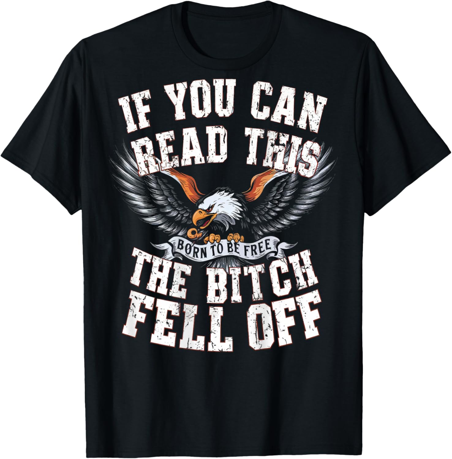 Funny Motocross Dirt Bike Bikers Awesome Motorbike If You Can Read This The Bitch Fell Off Biker Back Print Black Modern Short Sleeve T-Shirt - T-Shirt | Black