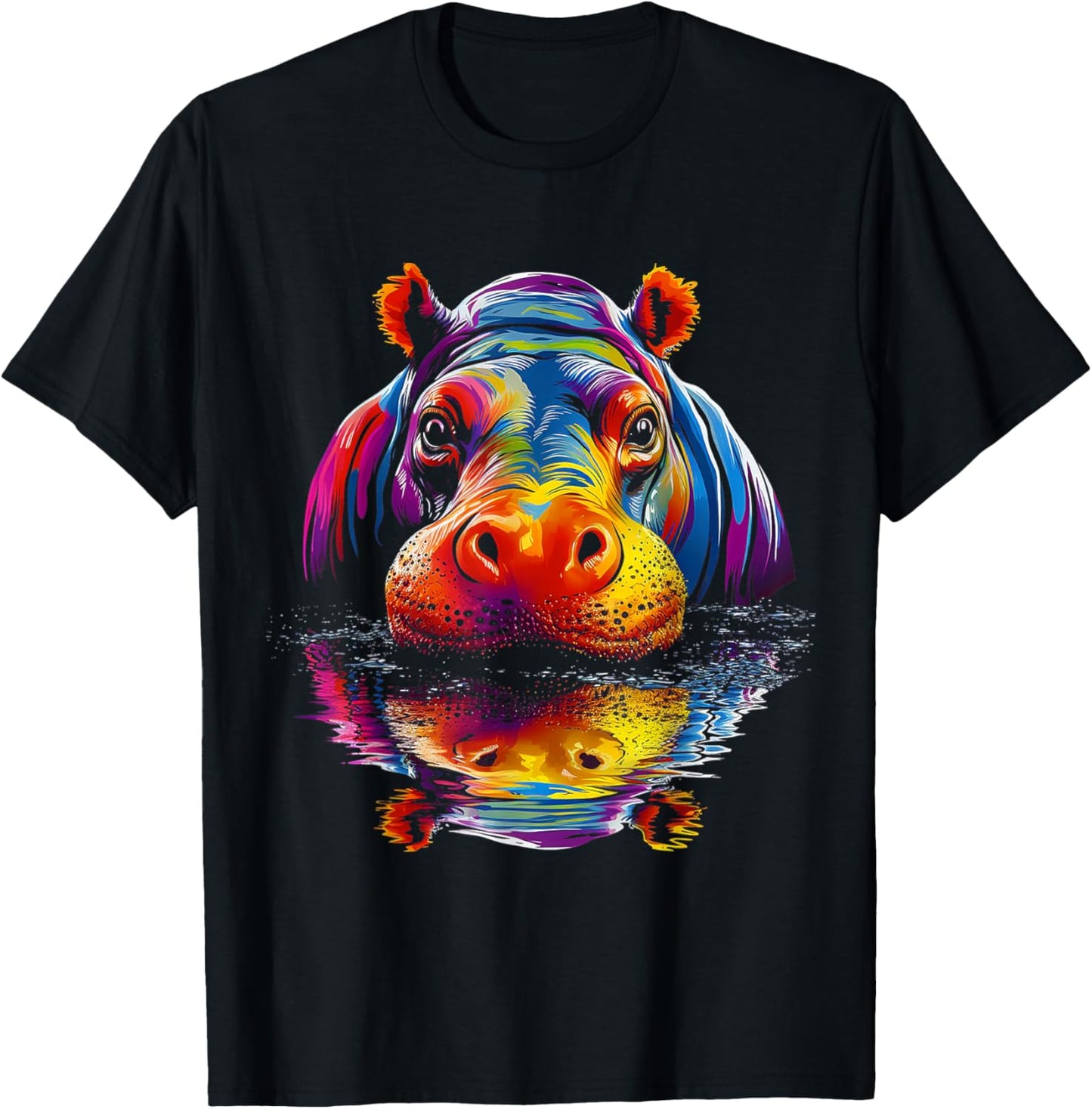 Hippo Colorful Art Animal Cute Graphic Motif Hippo T-Shirt - T-Shirt | Black