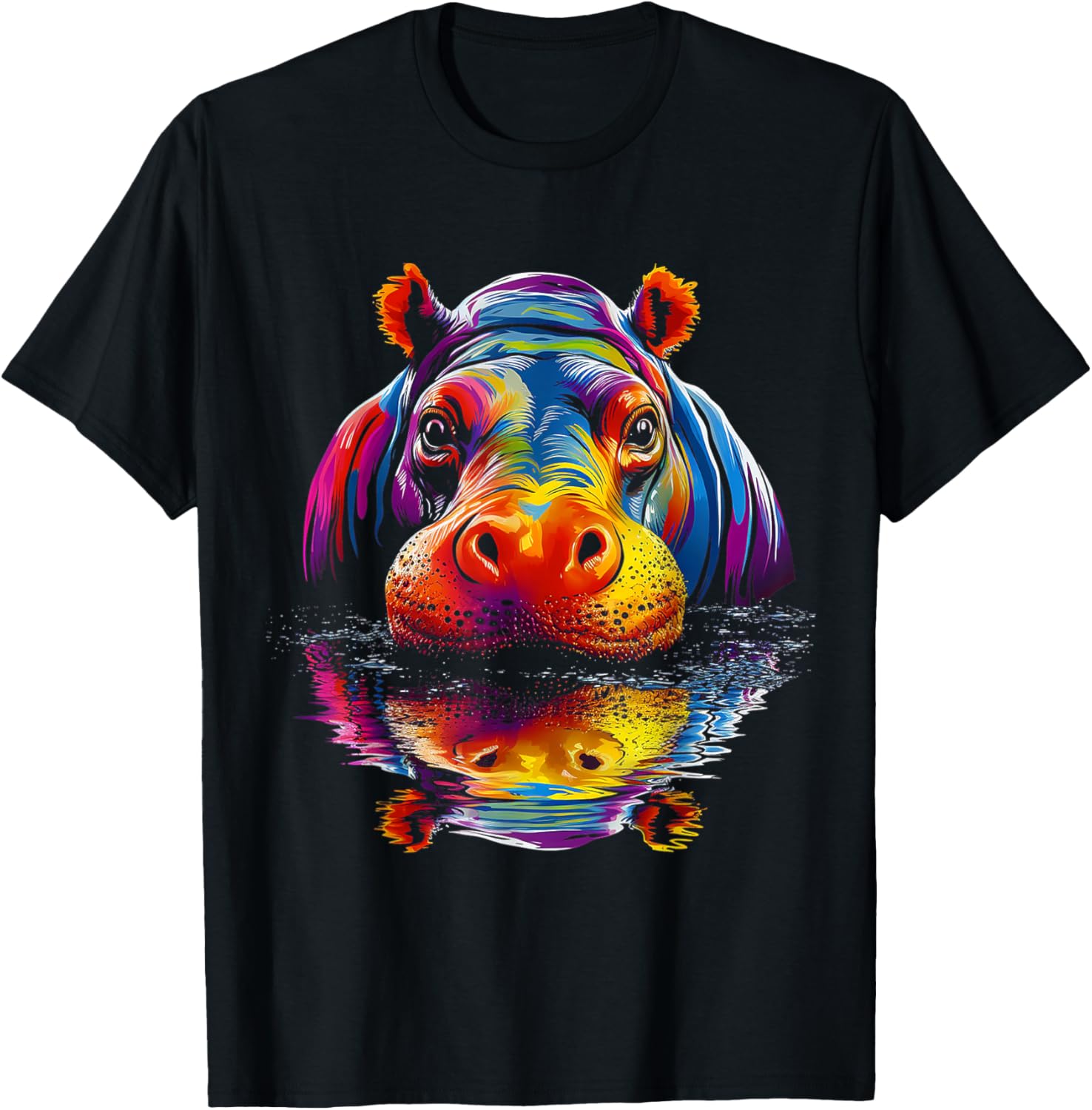 Hippo Colorful Art Animal Cute Graphic Motif Hippo T-Shirt - T-Shirt | Black