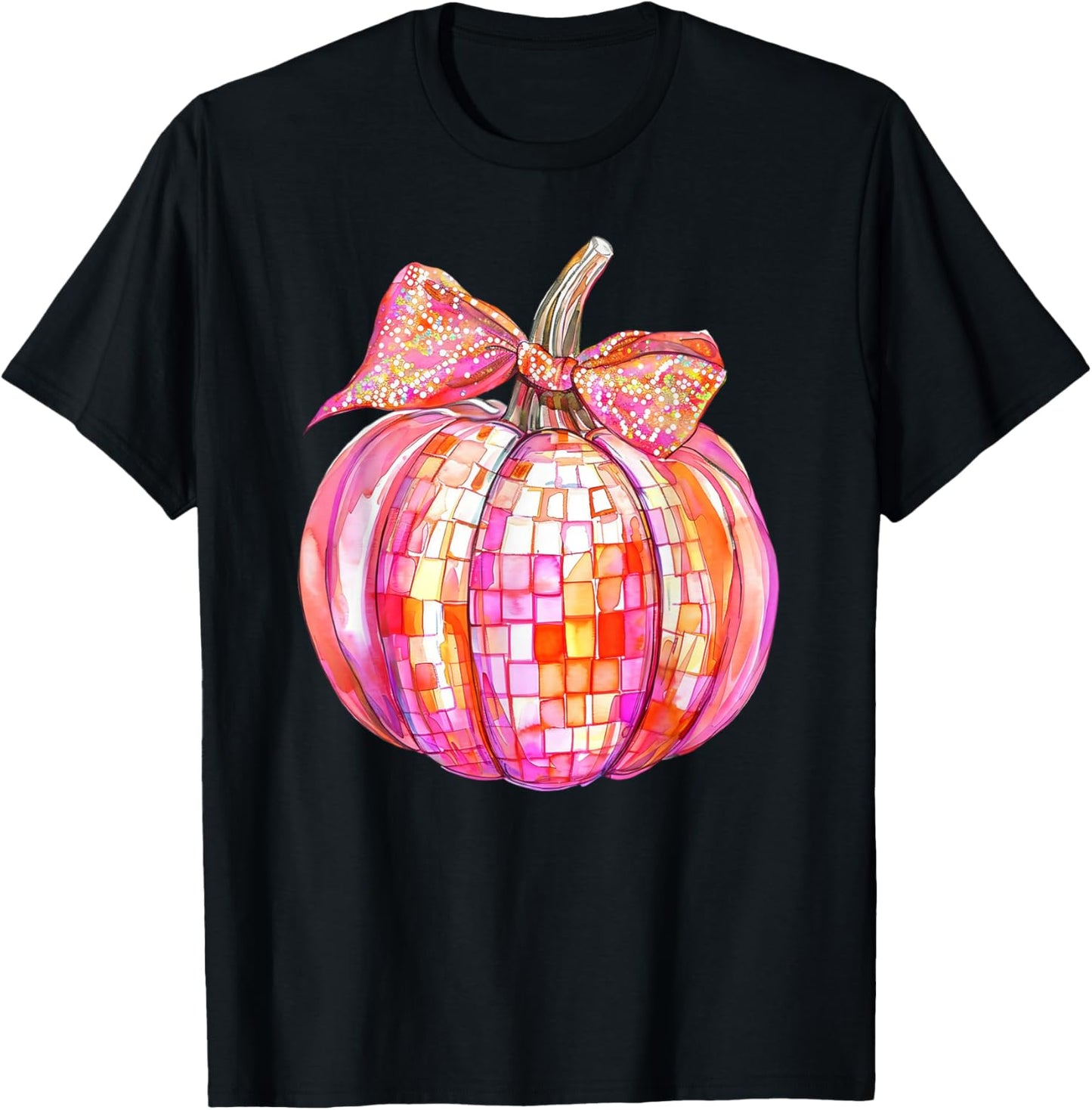 Coquette Bow Pumpkin Season Thanksgiving Autumn Fall Leaves T-Shirt - T-Shirt | Black