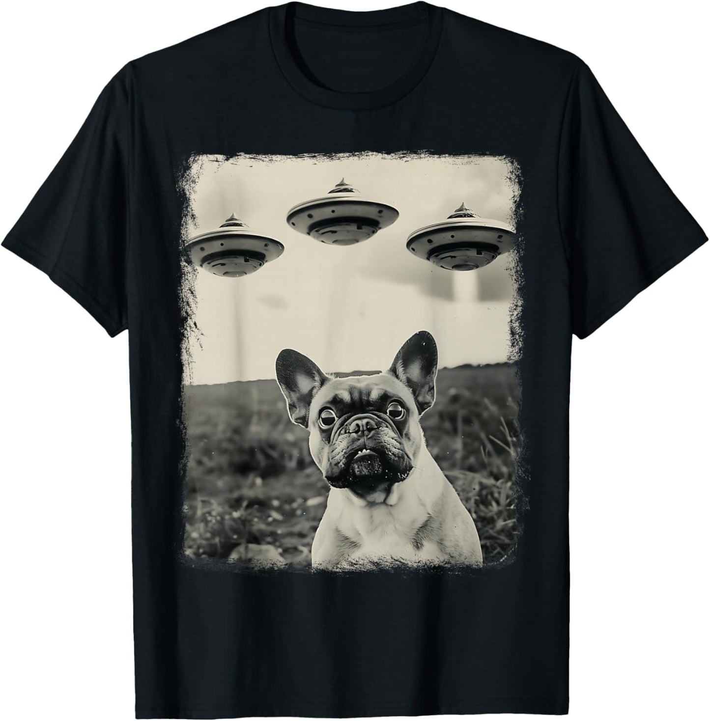 French Bulldog Dog UFO Alien Extraterrestrial Selfie T-Shirt - T-Shirt | Black
