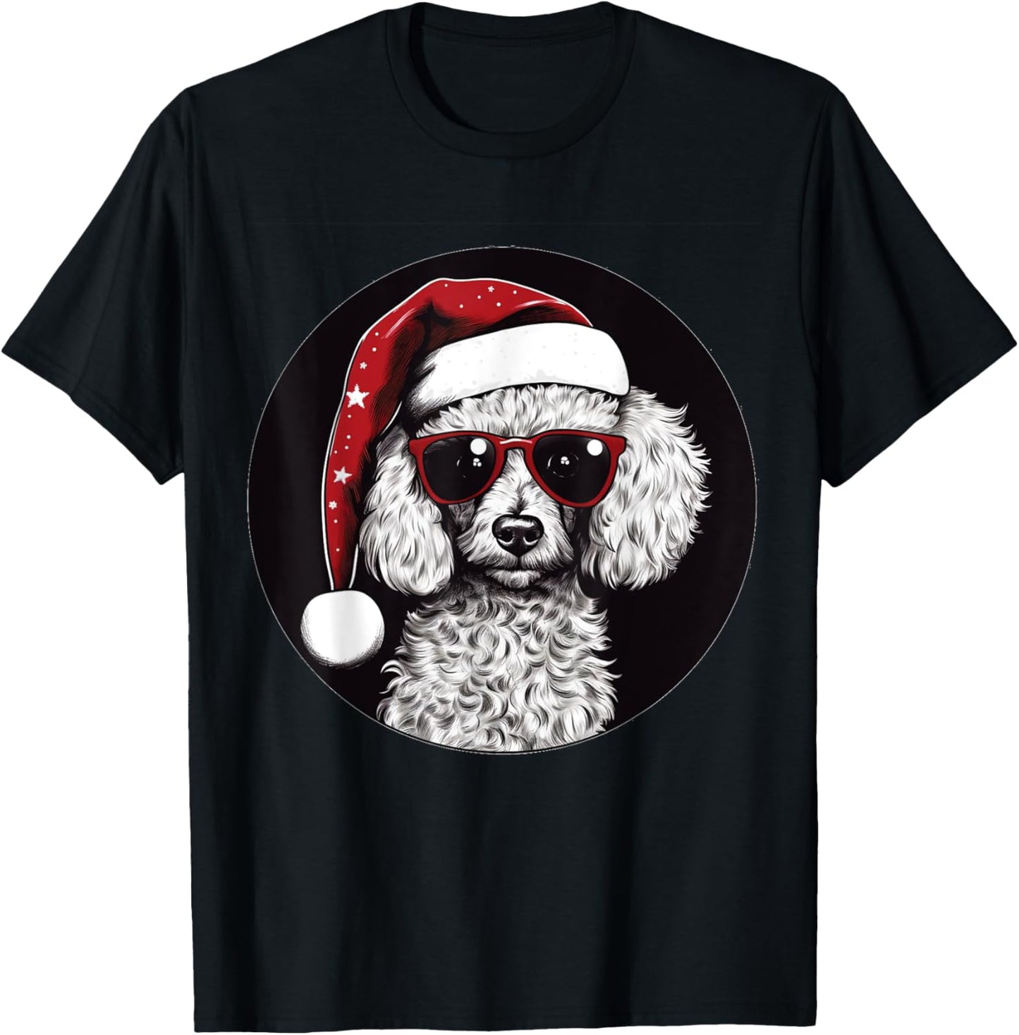 Funny Christmas 2023 Poodle Dog fan wearing a Santa red Hat Men Women Kids T-Shirt - T-Shirt | Black