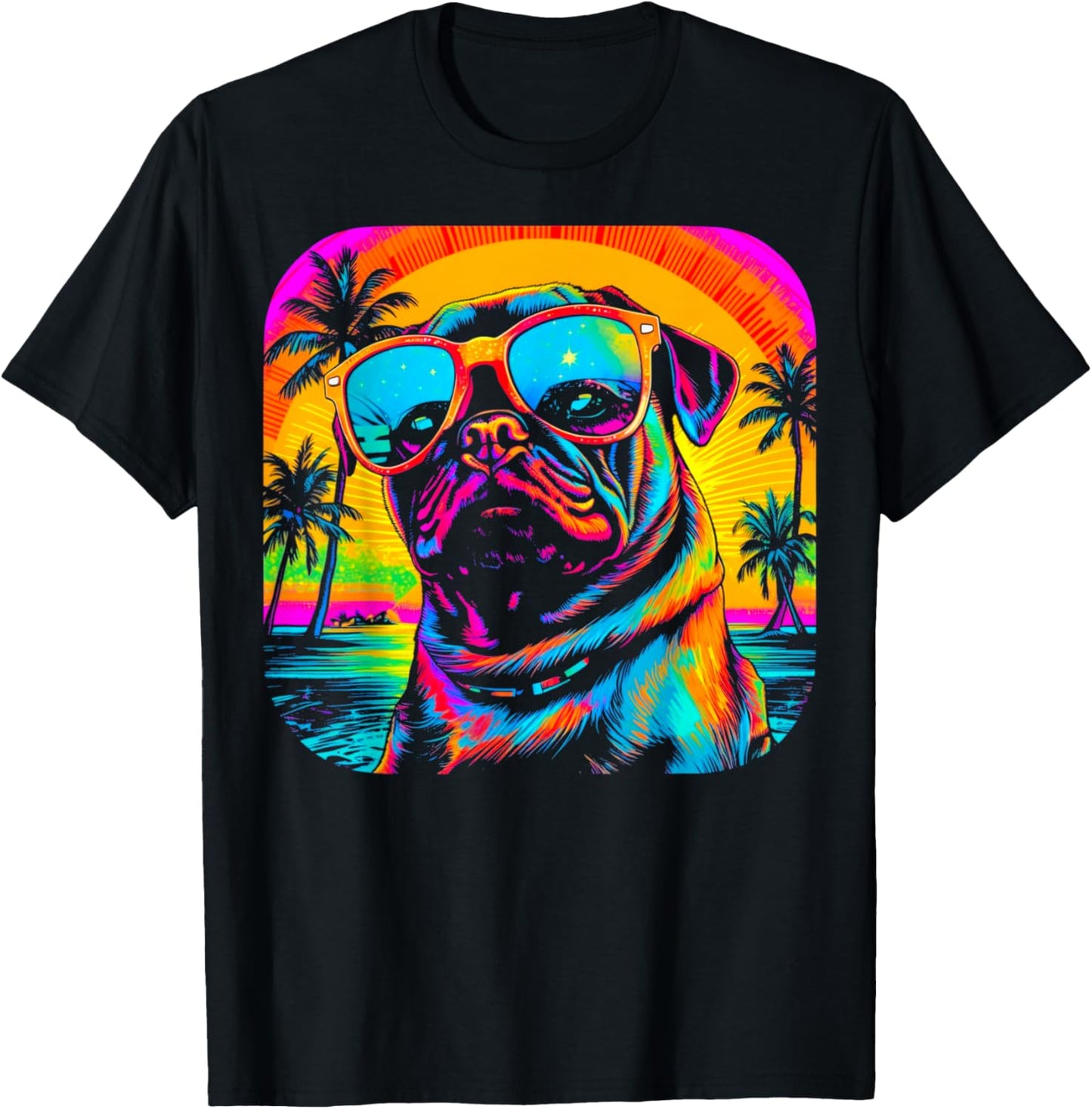 Pug Dog Summer Party T-Shirt - T-Shirt | Black