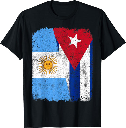 Half Argentinian Half Cuban Flag Heritage Pride Roots T-Shirt - T-Shirt | Black