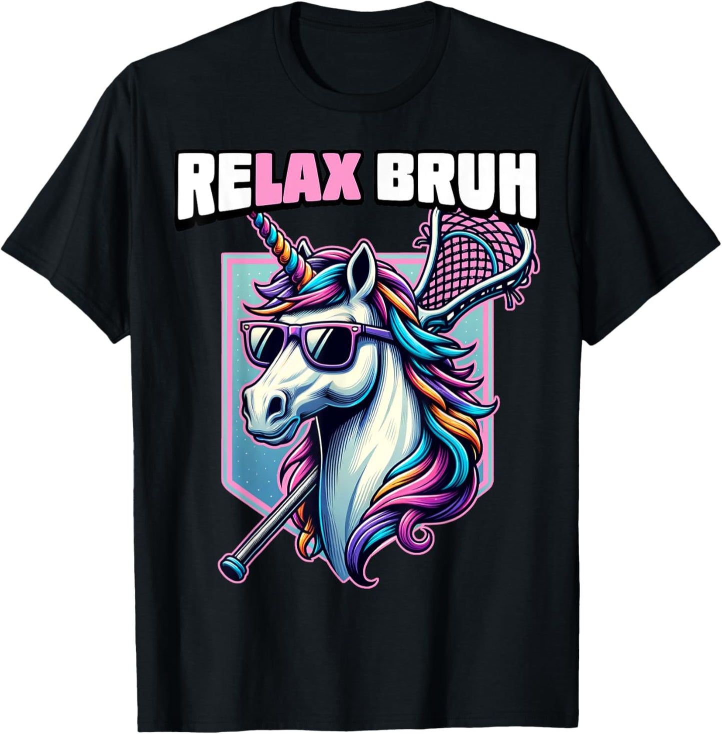 Relax Bro Bruh Funny Unicorn Lax Lacrosse Men Boys Girls T-Shirt - T-Shirt | Black