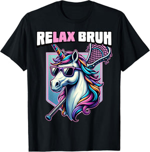 Relax Bro Bruh Funny Unicorn Lax Lacrosse Men Boys Girls T-Shirt - T-Shirt | Black