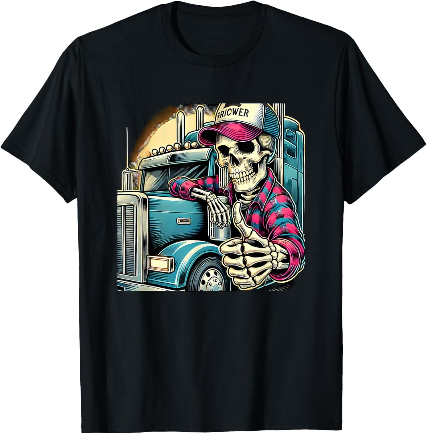 Halloween Skeleton Trucker T-Shirt - T-Shirt | Black