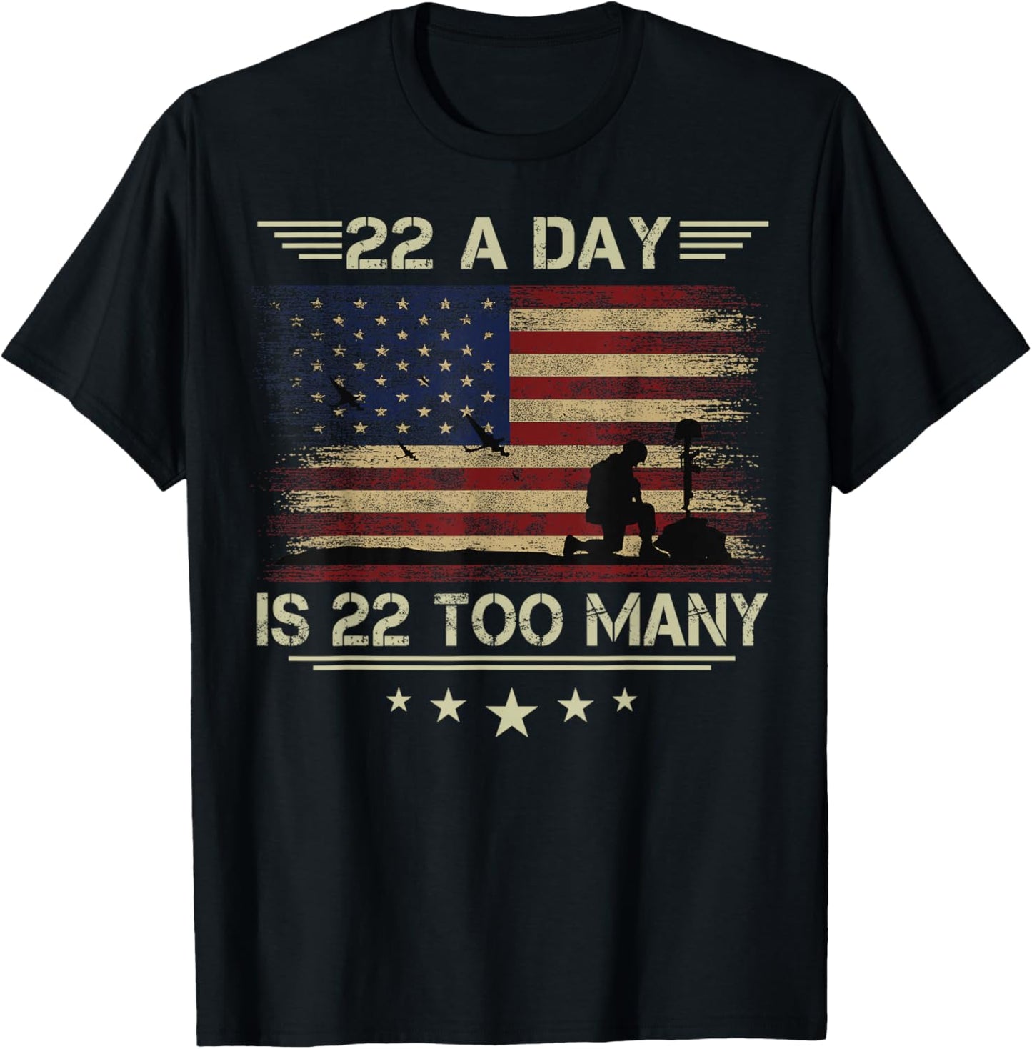 22 A Day Is 22 Too Many Veteran Lives Matter Honor and Proud T-Shirt - T-Shirt | Black