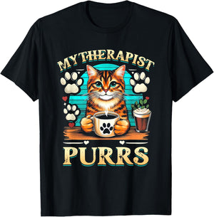 Cat Lover Cat Humor My Therapist Purrs Paw Print T-Shirt - T-Shirt | Black