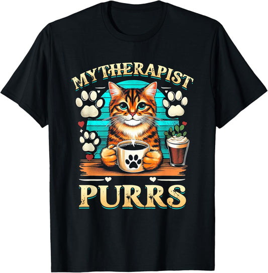 Cat Lover Cat Humor My Therapist Purrs Paw Print T-Shirt - T-Shirt | Black