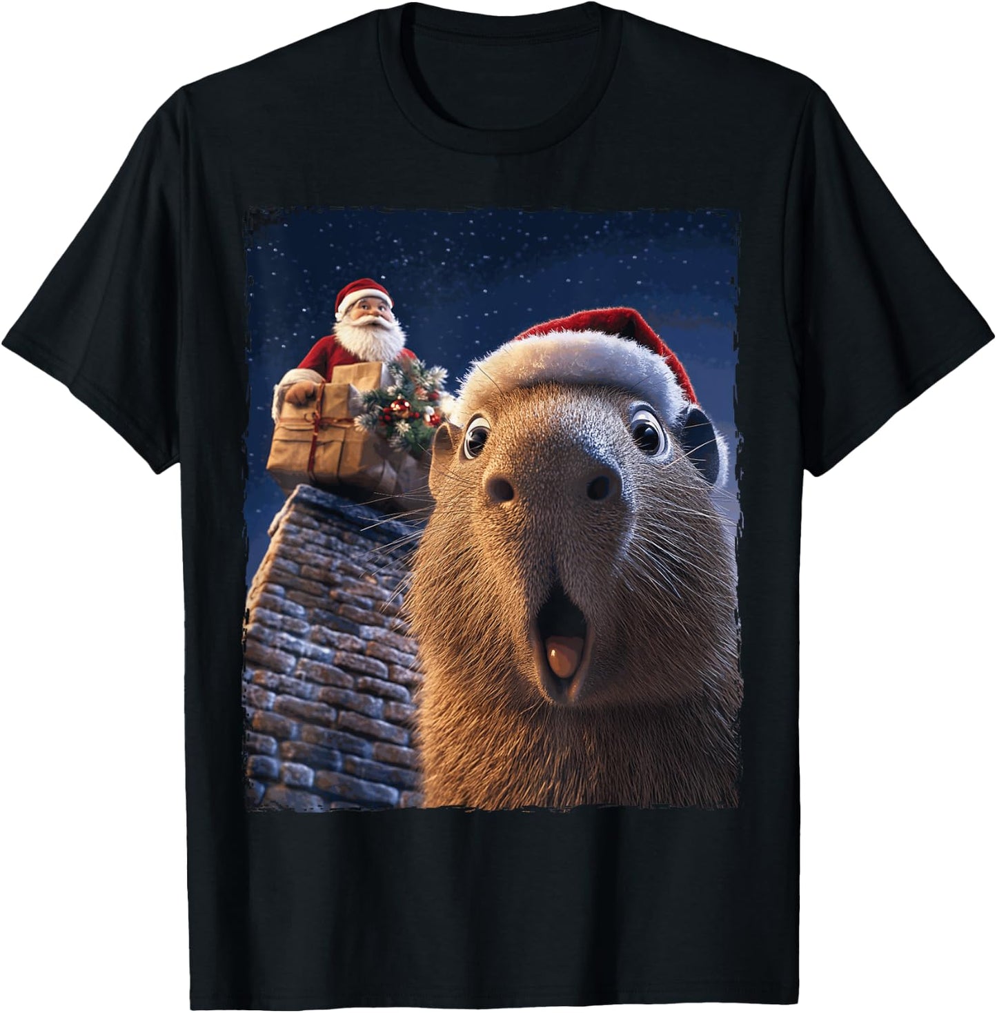 Funny Capybara Selfie Santa Xmas Christmas T-Shirt - T-Shirt | Black