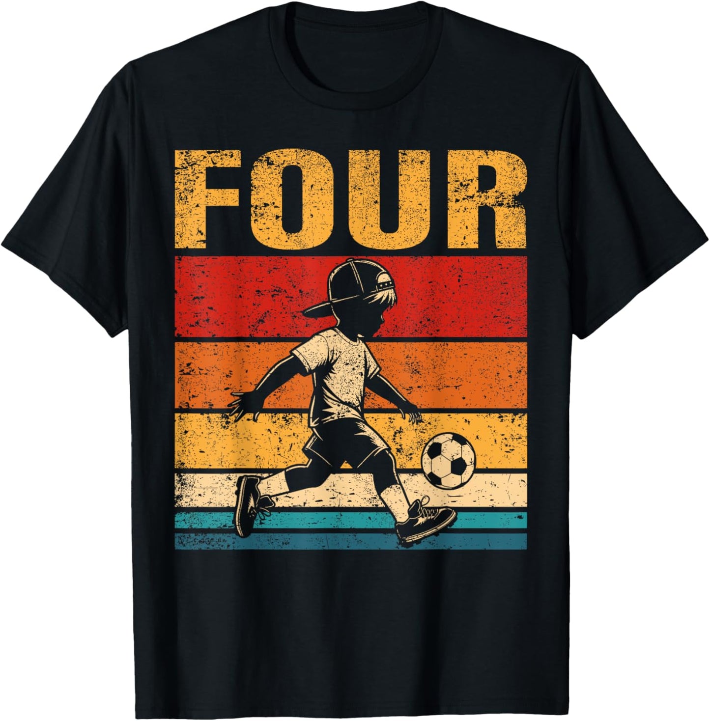 4 Year Old Soccer Boy Birthday Vintage 4th Birthday Boy T-Shirt - T-Shirt | Black