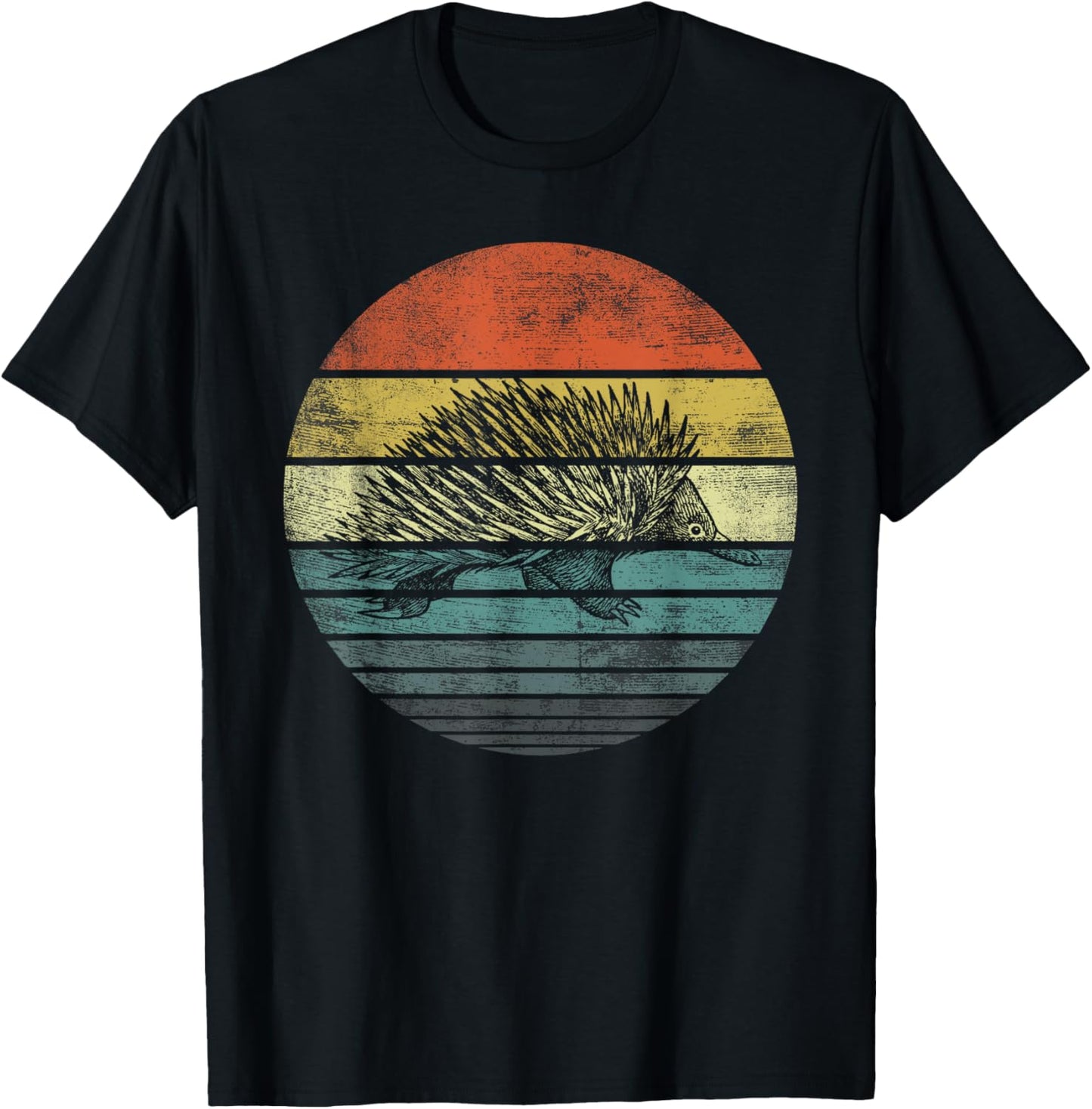 Echidna Gifts Retro Sunset Animal Lover Echidna Silhouette T-Shirt - T-Shirt | Black