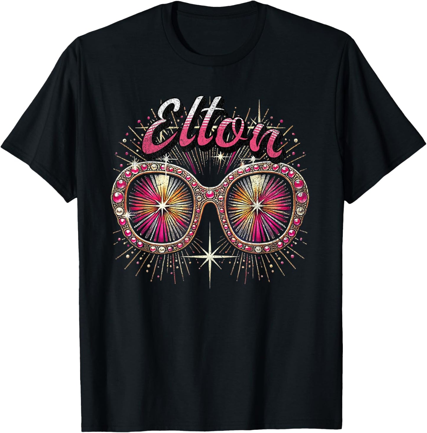 Elton First Name T With Glasses Personalized Vintage T-Shirt - T-Shirt | Black