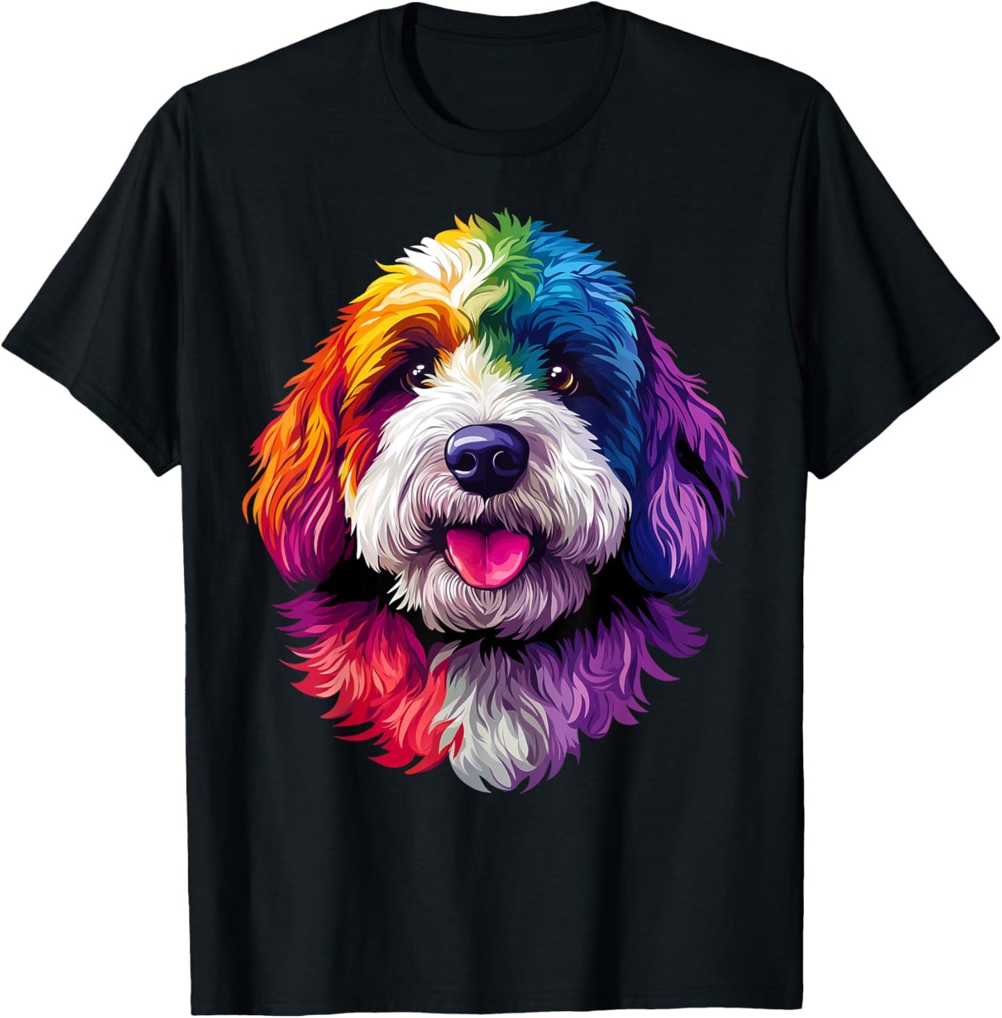 Colorful Bernedoodle Face Cute Dog Lover Men Women Black T-Shirt - T-Shirt | Black